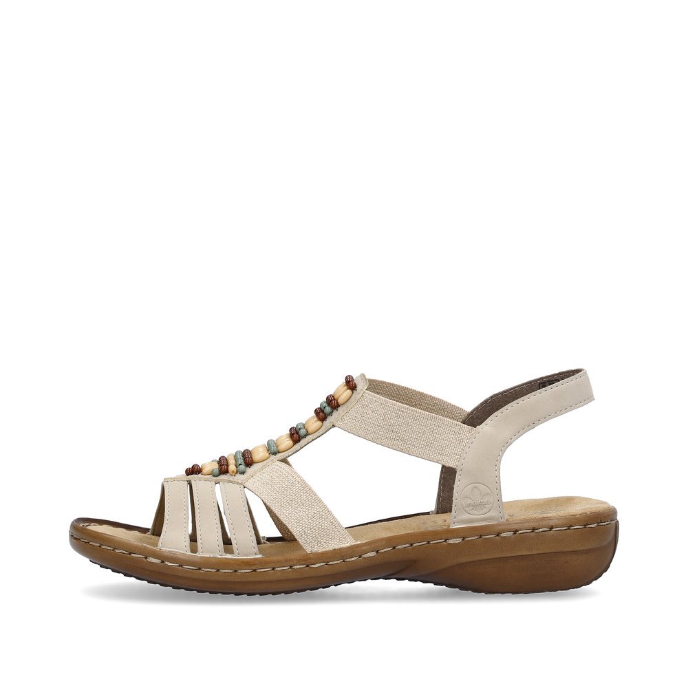 Rieker sandales à lanières beiges femmes 60851-62 avec insert élastique. Côté extérieur de la chaussure.