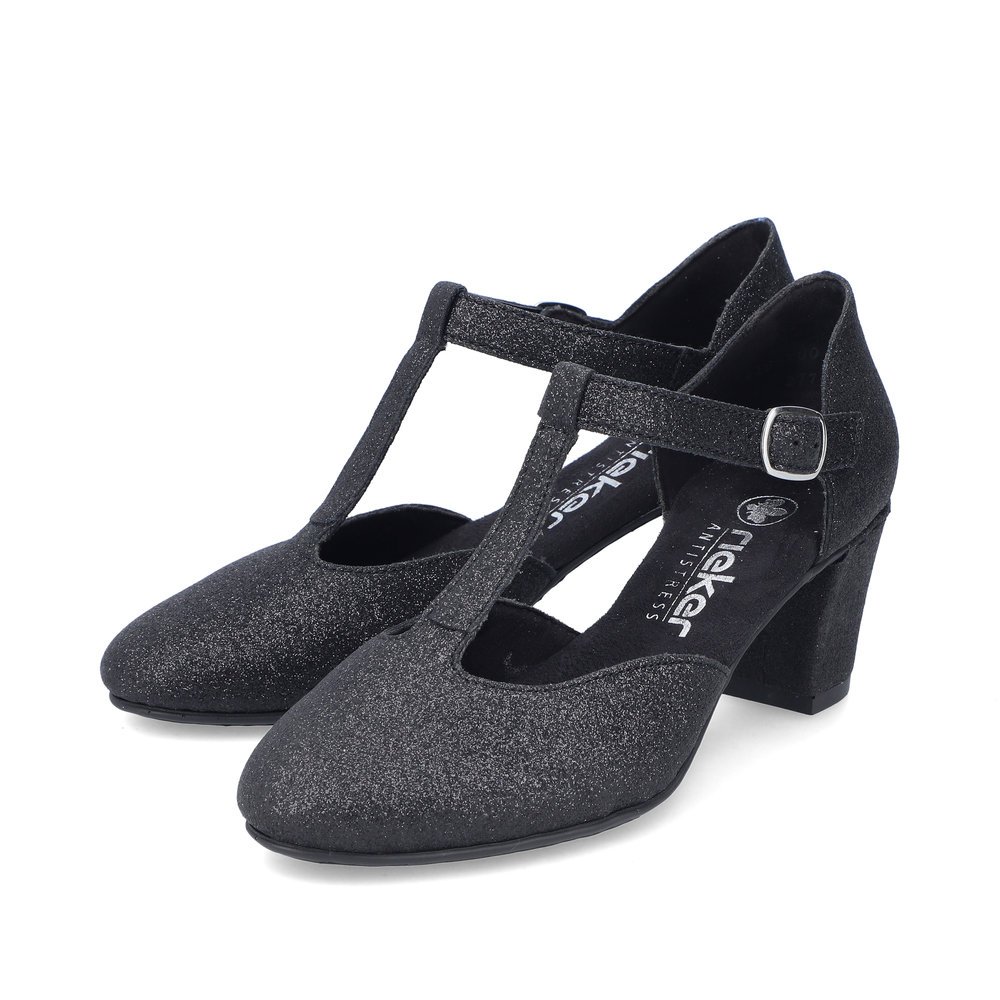 Rieker escarpins noirs pour femmes 41087-00 avec une boucle. Chaussures inclinée sur le côté.