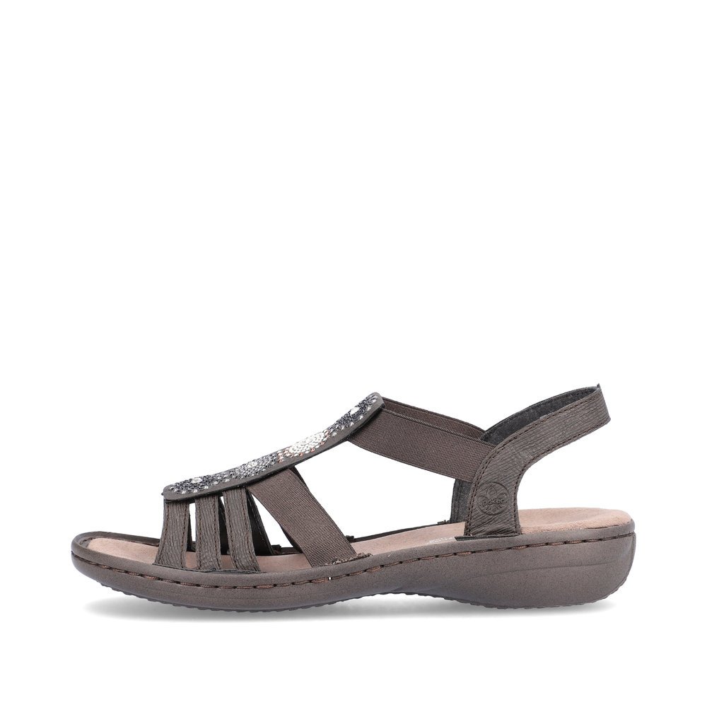 Black-grey Rieker women´s strap sandals 608G9-47 with an elastic insert. Outside of the shoe.