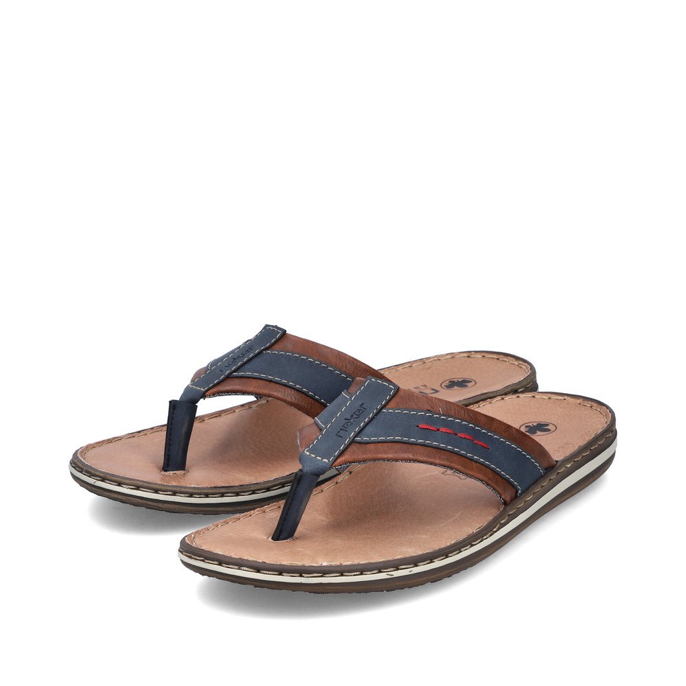 Blue Rieker men´s flip flops 21072-14 with comfort width G as well as light sole. Shoes laterally.