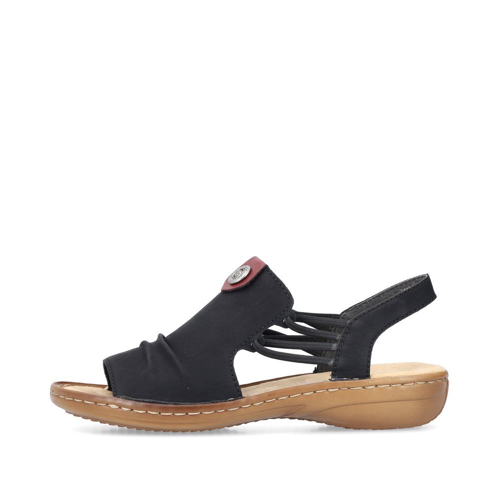 Asphalt black Rieker women´s strap sandals 60872-00 with an elastic insert. Outside of the shoe.