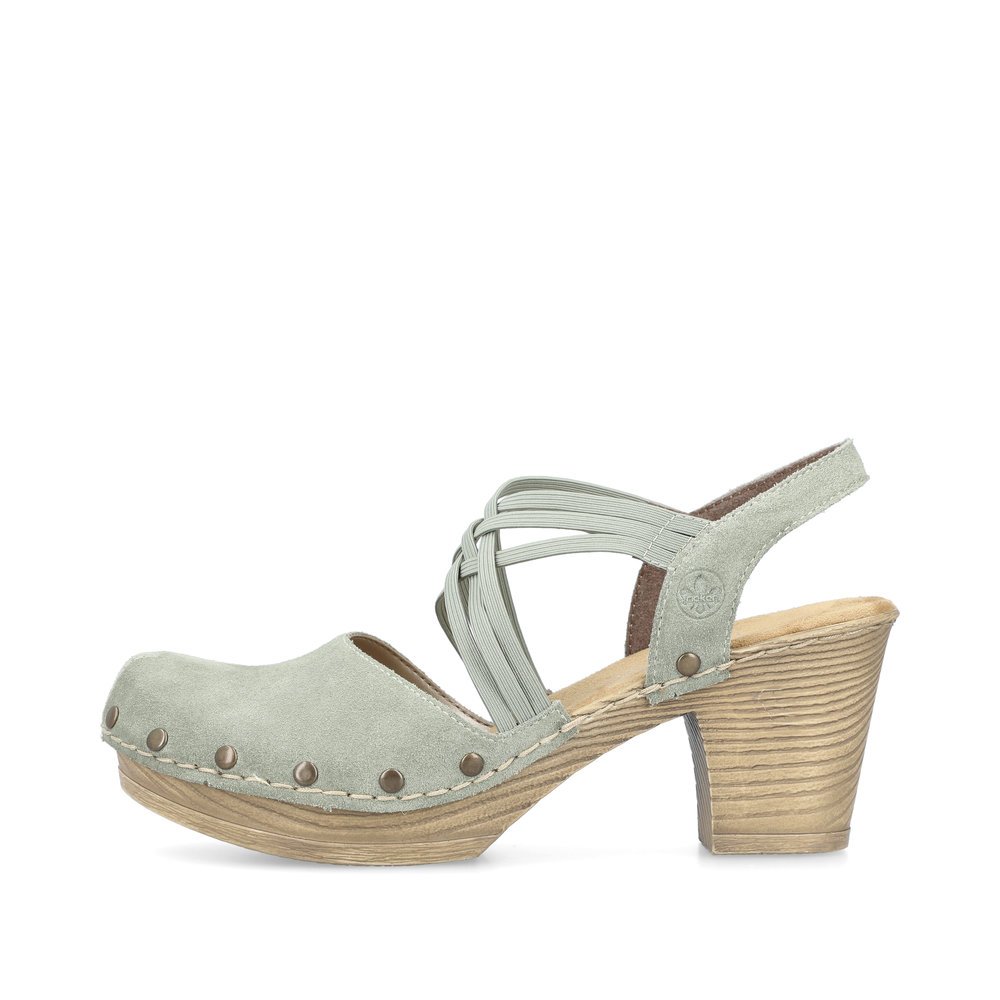 Green Rieker women´s strap sandals 66778-52 with an elastic insert. Outside of the shoe.