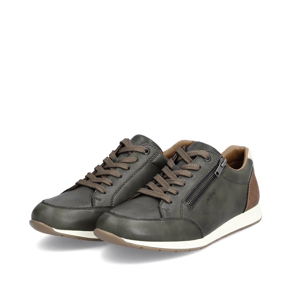 Green-grey Rieker men´s low-top sneakers 11903-52 with a zipper. Shoes laterally.