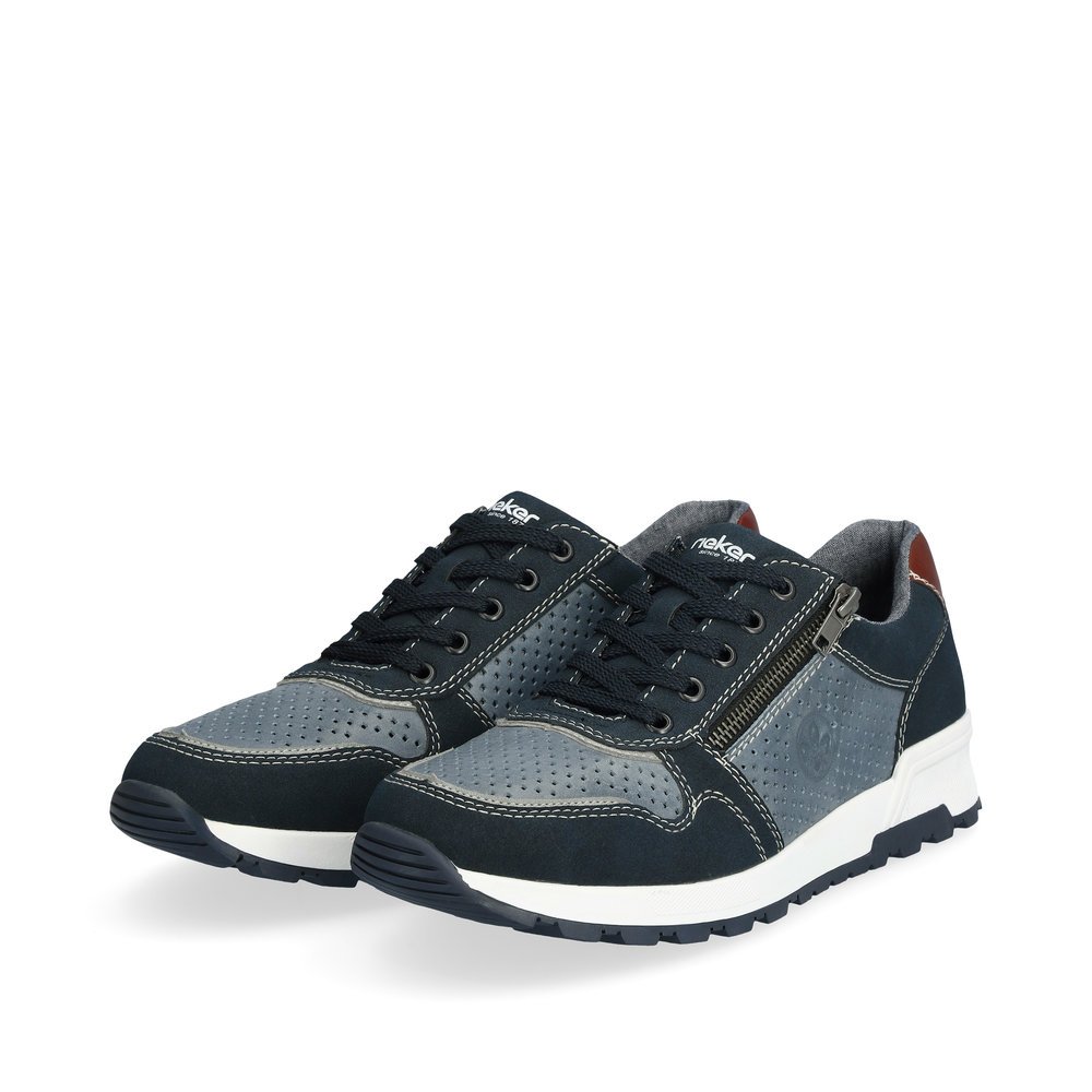 Blue Rieker men´s low-top sneakers 15117-14 with zipper as well as perforated look. Shoes laterally.