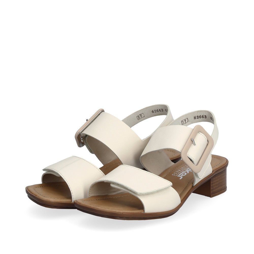 Beige Rieker women´s strap sandals 62663-61 with a hook and loop fastener. Shoes laterally.