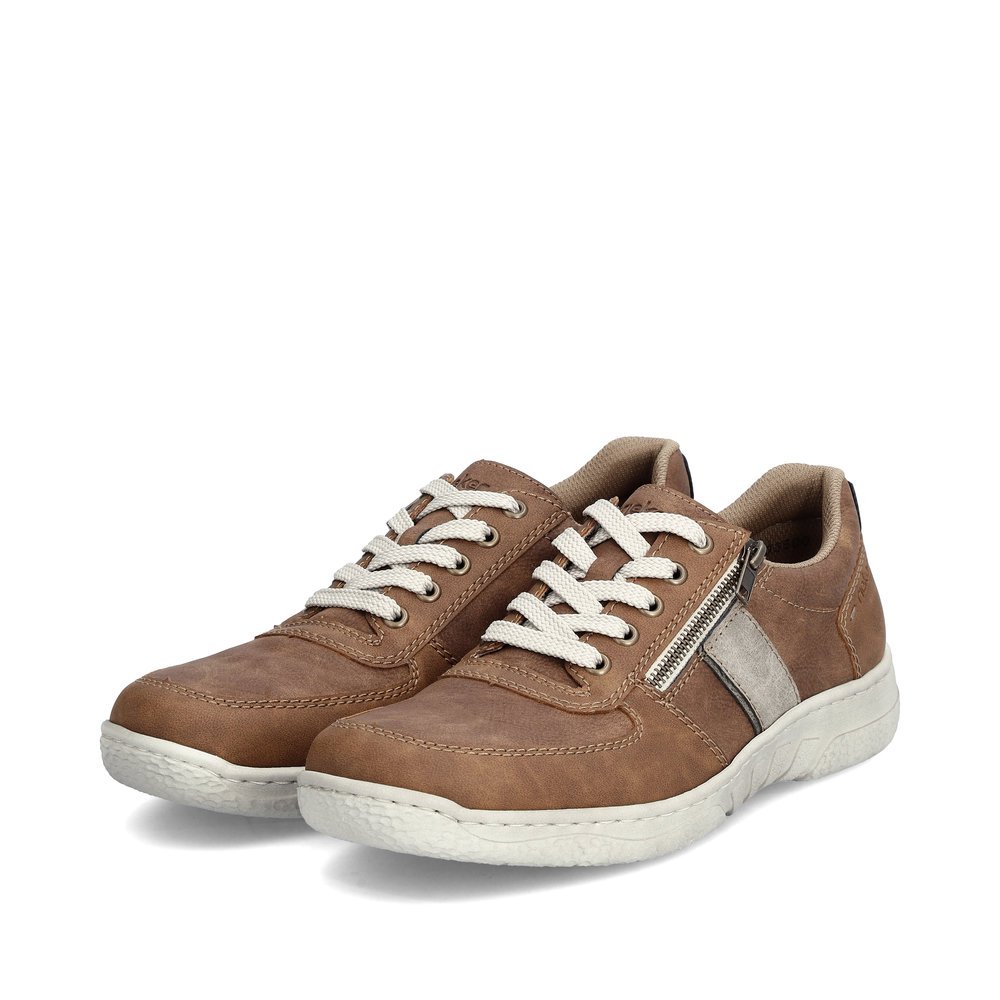 Brown Rieker men´s lace-up shoes 03500-24 with zipper as well as extra width H. Shoes laterally.