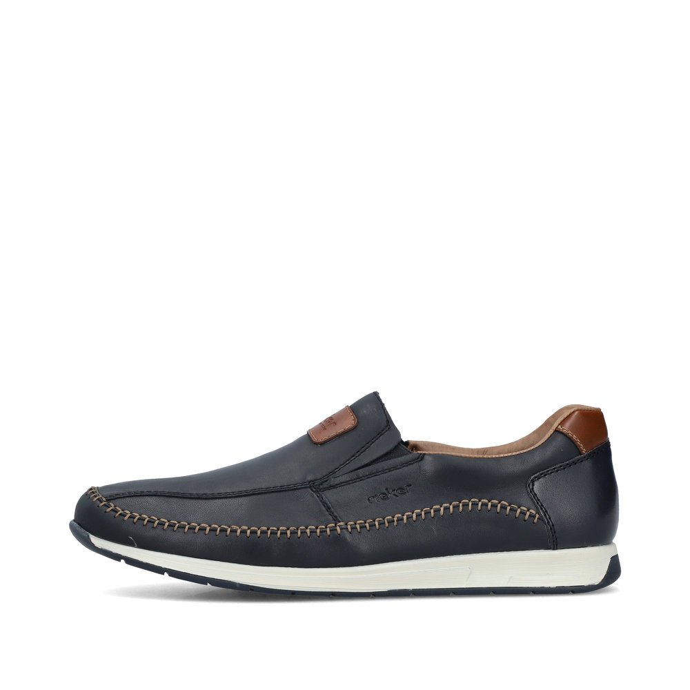 Ocean blue Rieker men´s slippers 11962-14 with an elastic insert. Outside of the shoe.