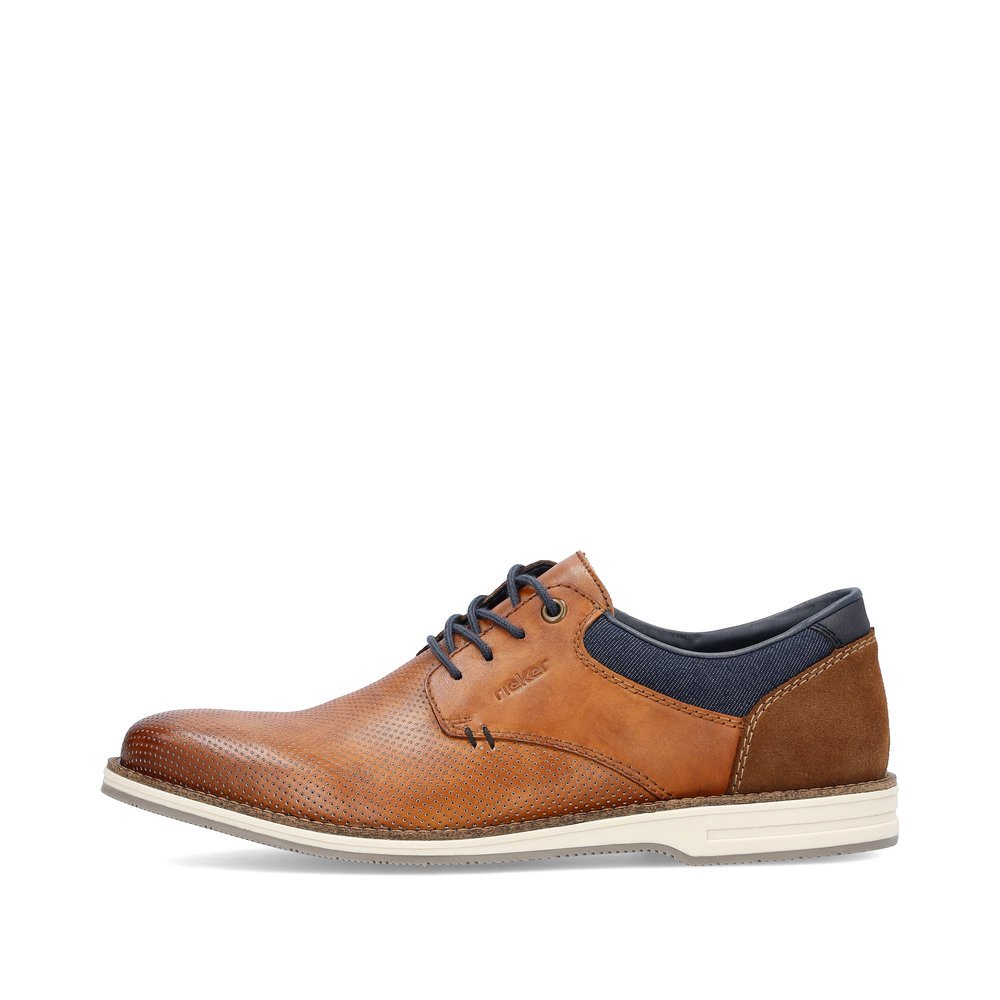 Wood brown Rieker men´s lace-up shoes 12511-24 with the comfort width G 1/2. Outside of the shoe.