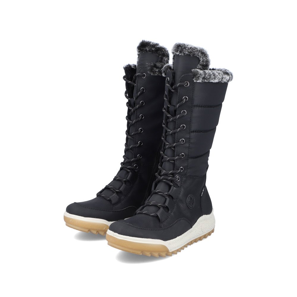 Asphalt black Rieker women´s high boots Y4760-00 with light and shock-absorbing sole. Shoe laterally