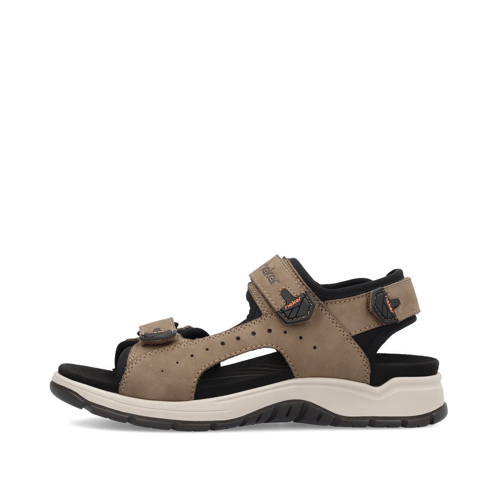 Brown Rieker men´s hiking sandals 26951-25 with a hook and loop fastener. Outside of the shoe.