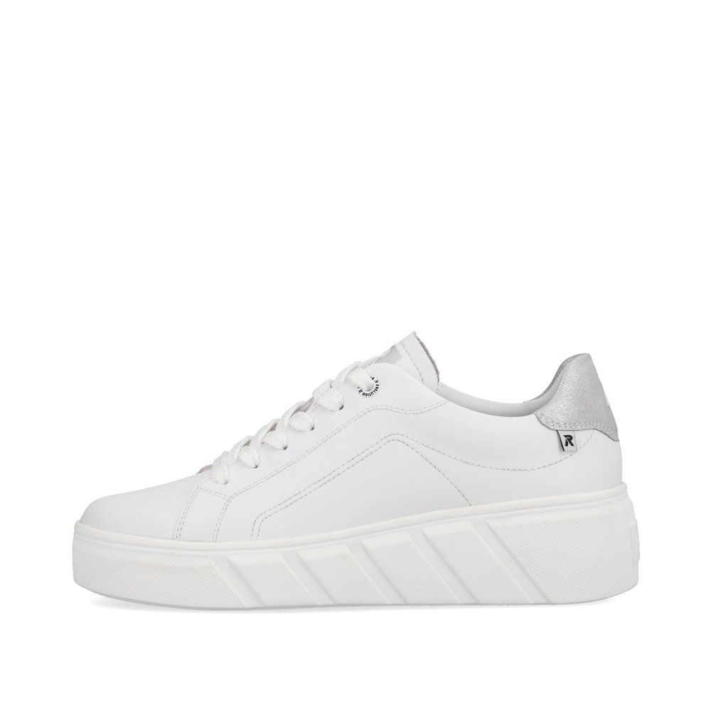 White Rieker women´s low-top sneakers W0501-80 with an ultra light sole. Outside of the shoe.