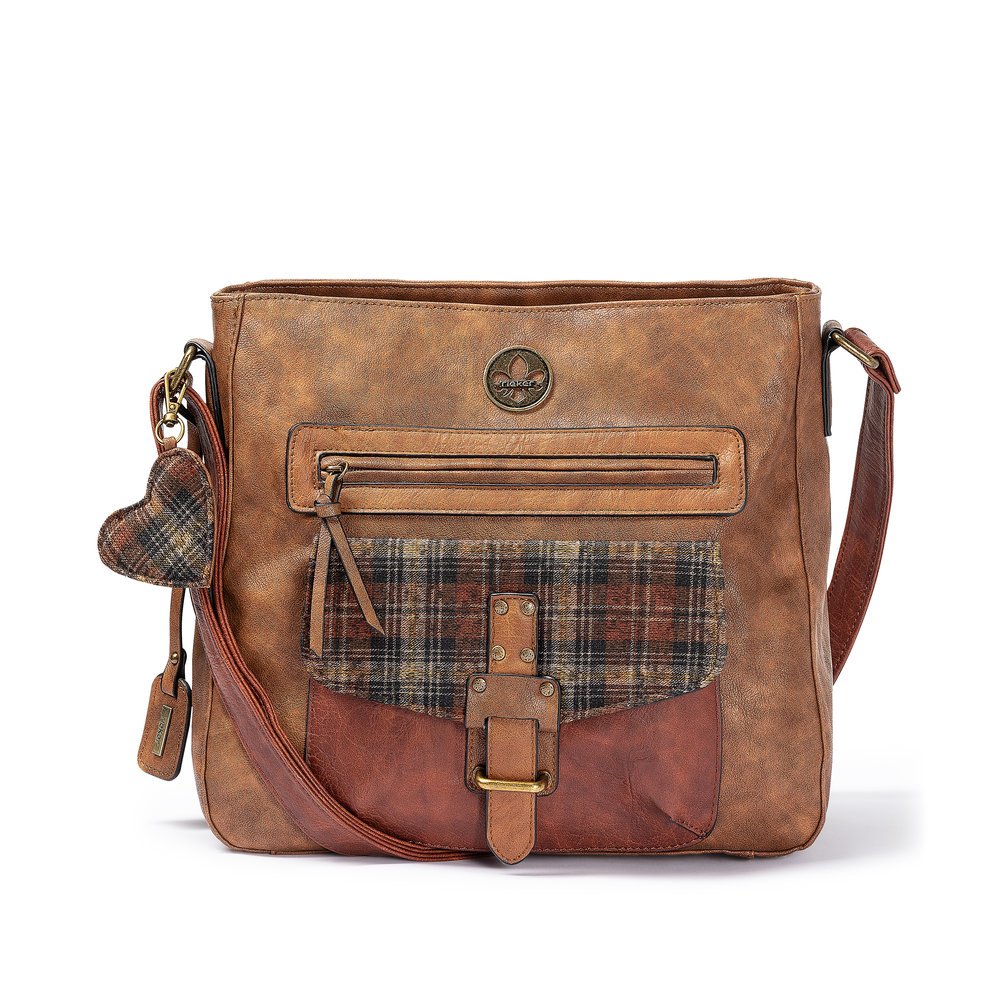 Rieker women´s bag H1340-22 in brown-orange made of imitation leather with zipper from the front.