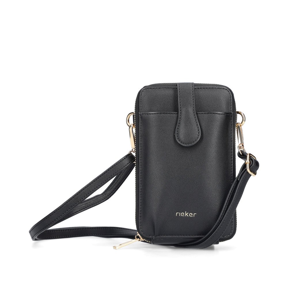 Rieker shoulder bag H1520-00 in black with three-slot card pocket and detachable shoulder strap. Front.