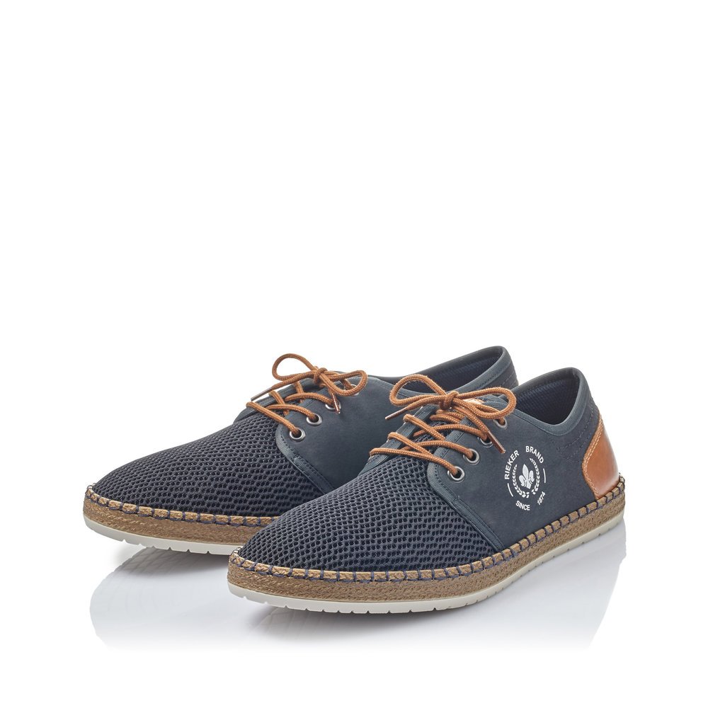 Blue Rieker men´s lace-up shoes B5249-14 with white logo. Shoes laterally.