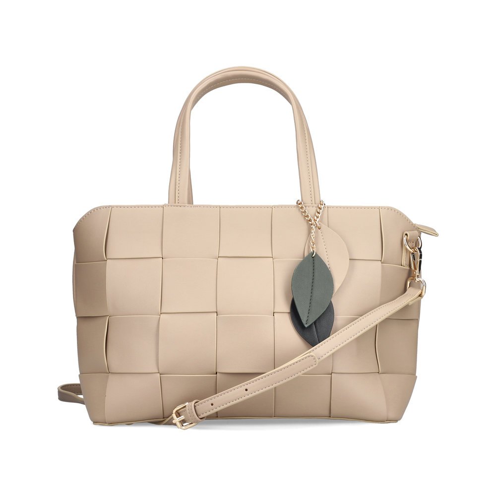 Rieker handbag H1544-60 in champagne with a woven look on the front, zipper and detachable and adjustable shoulder strap. Front.