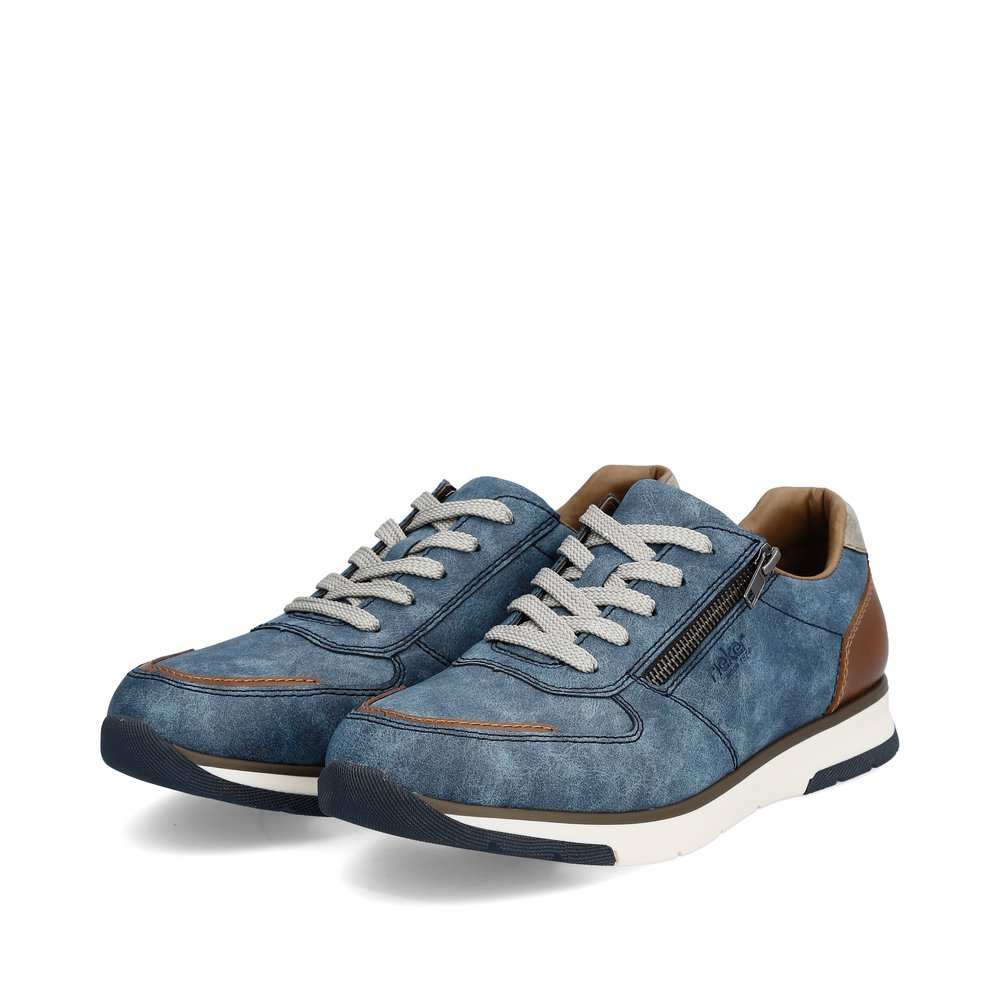 Slate blue Rieker men´s low-top sneakers B2010-14 with a zipper. Shoes laterally.