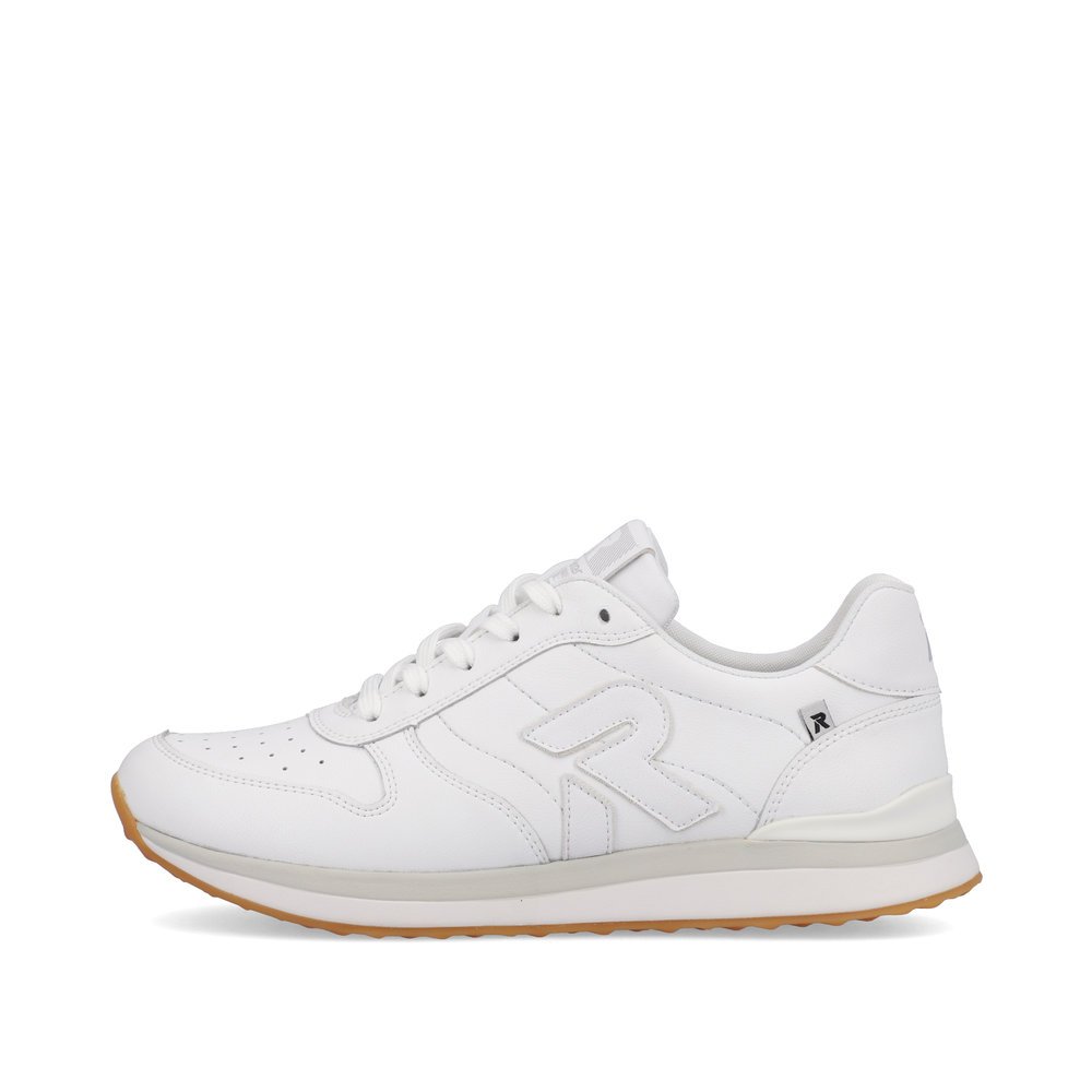 White Rieker women´s low-top sneakers 42501-80 with a flexible and super light sole. Outside of the shoe.
