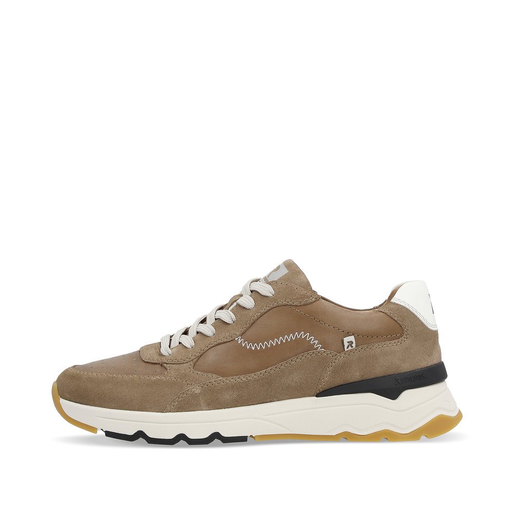 Brown Rieker men´s low-top sneakers U0901-64 with a flexible and super light sole. Outside of the shoe.