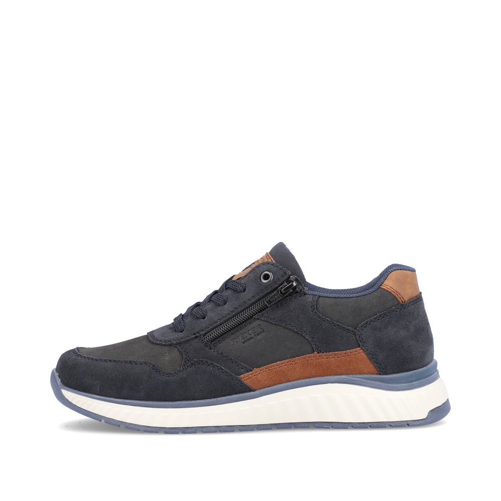 Steel blue Rieker men´s low-top sneakers B0601-14 with a zipper. Outside of the shoe.