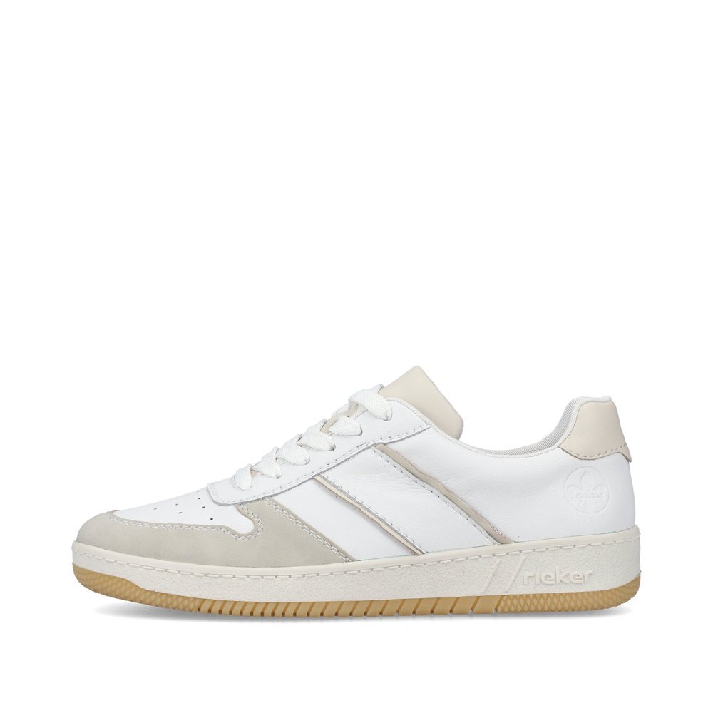 White Rieker women´s low-top sneakers M5509-80 with a durable sole. Outside of the shoe.