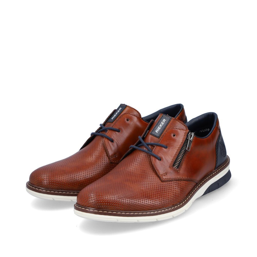 Maroon Rieker men´s lace-up shoes 14409-24 with a zipper. Shoes laterally.