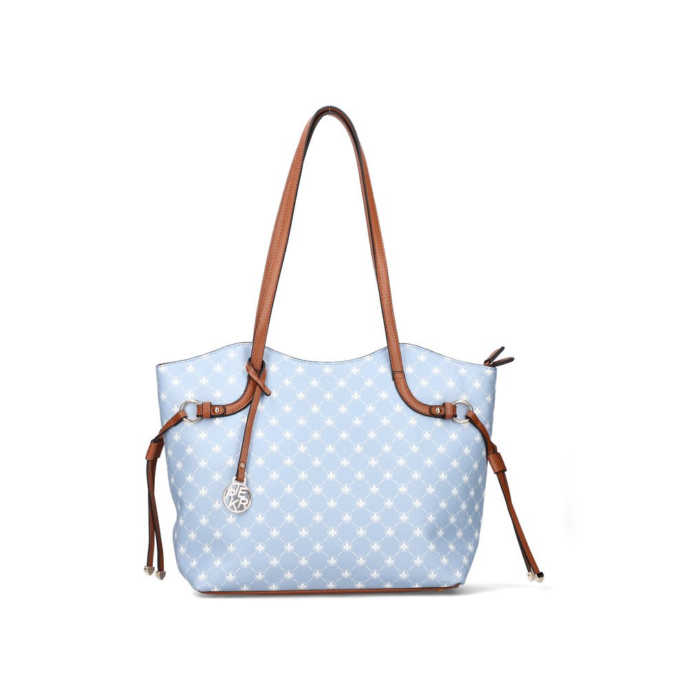 Rieker shopper H1052-10 in sky blue with zipper and two separate main pockets. Front.