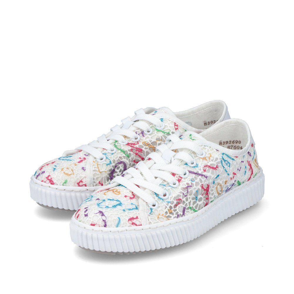Multi-colored vegan Rieker women´s low-top sneakers M3926-90 with lacing. Shoes laterally.