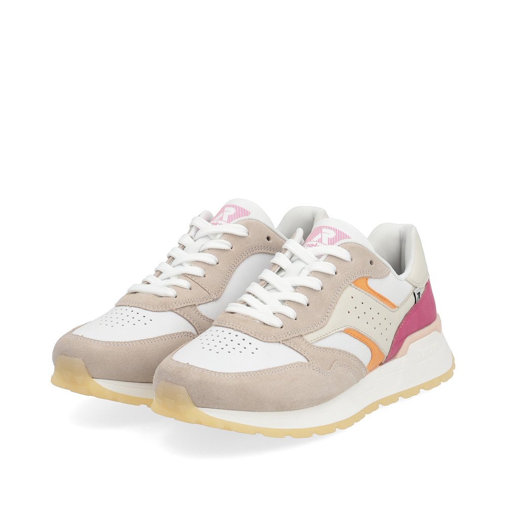 Beige Rieker women´s low-top sneakers W0607-80 with a grippy and light sole. Shoes laterally.