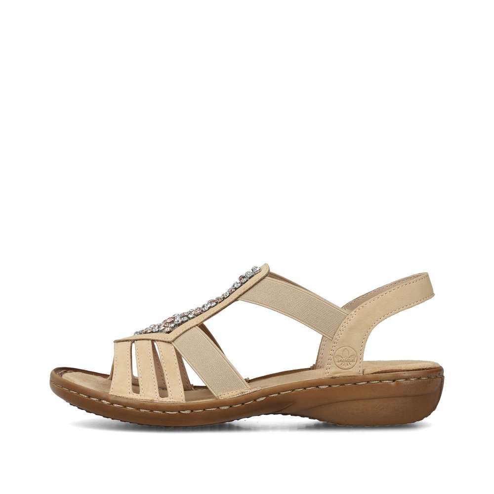 Brown Rieker women´s strap sandals 60803-20 with an elastic insert. Outside of the shoe.