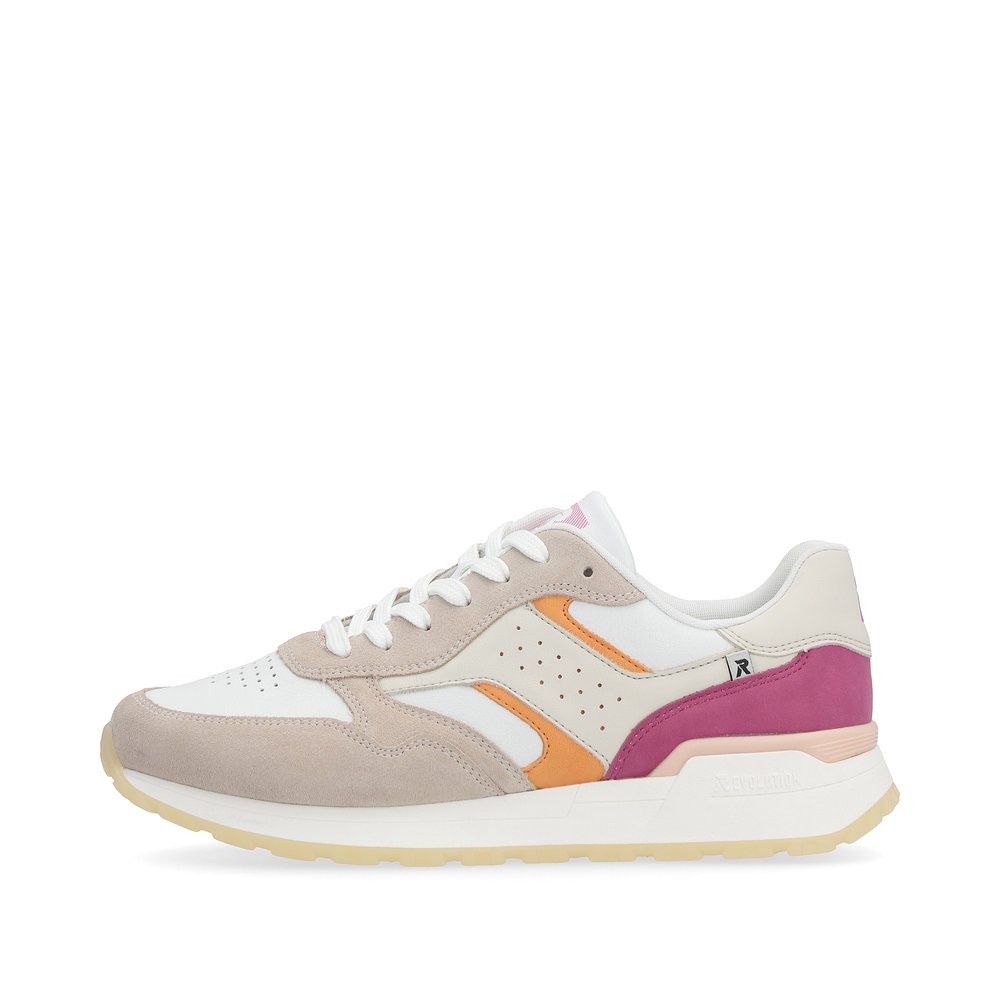 Beige Rieker women´s low-top sneakers W0607-80 with a grippy and light sole. Outside of the shoe.