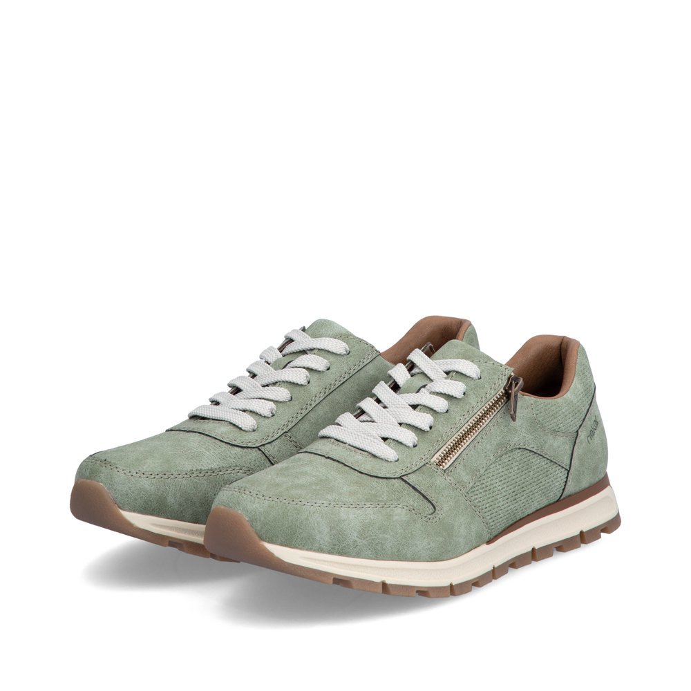 Green Rieker men´s low-top sneakers B0502-52 with a zipper as well as extra width I. Shoes laterally.