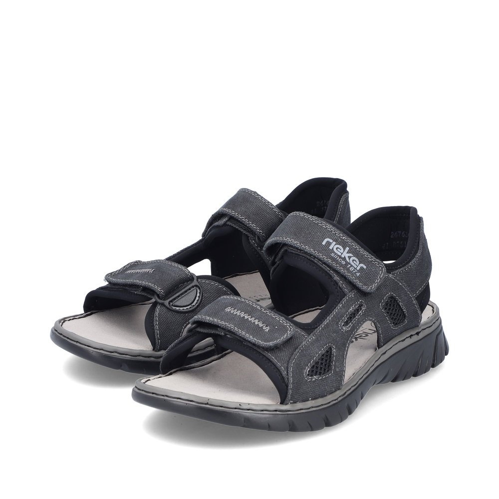 Stone grey Rieker men´s hiking sandals 26763-45 with a hook and loop fastener. Shoes laterally.