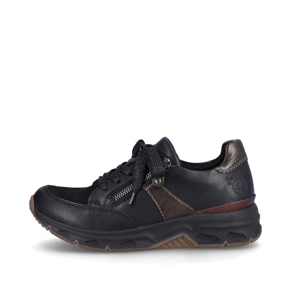 Asphalt black Rieker women´s sneakers 48133-00 with lacing and zipper. The outside of the shoe