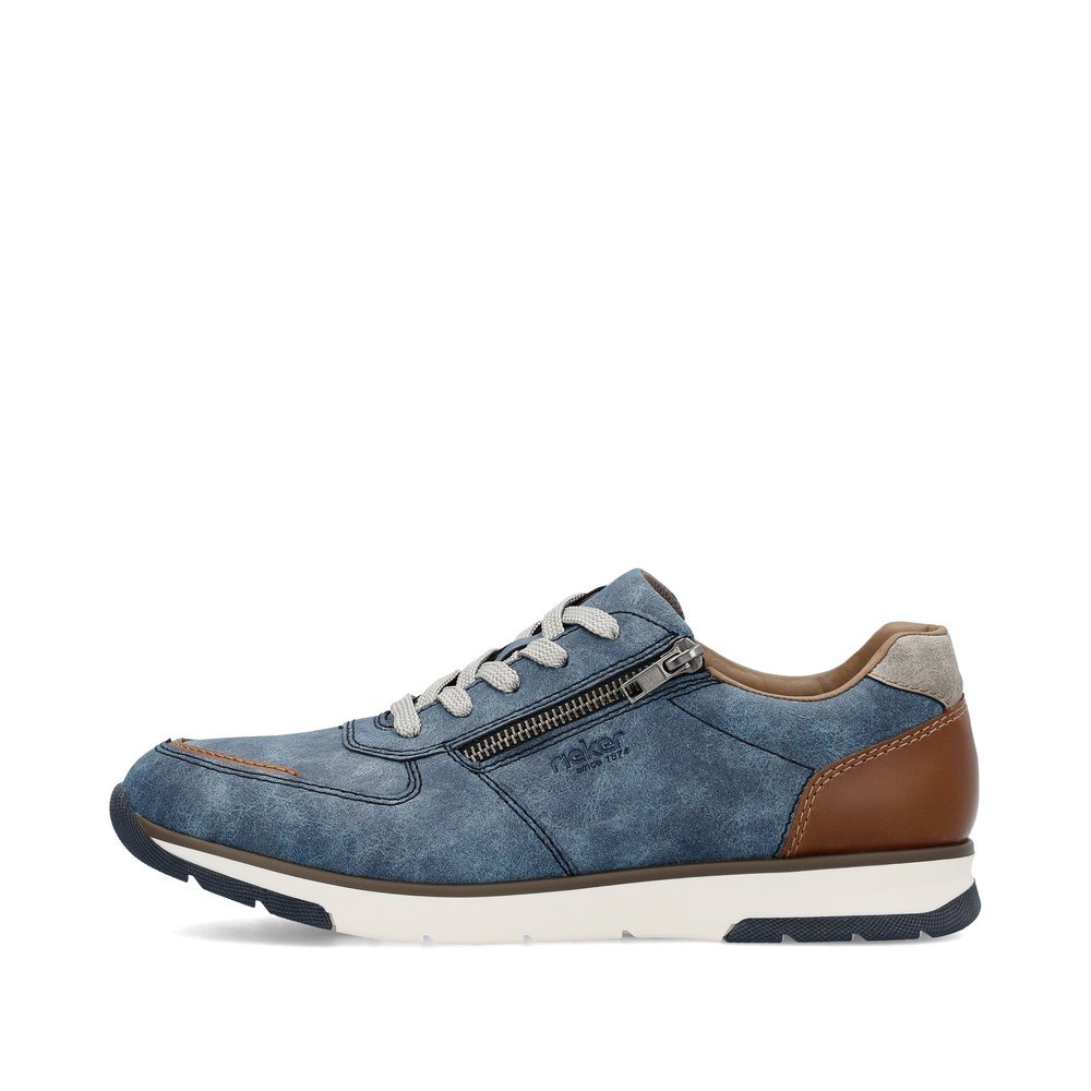 Blaue Rieker Herren Sneaker Low B2010-14 mit Reißverschluss sowie Ziernähten. Schuh Außenseite.