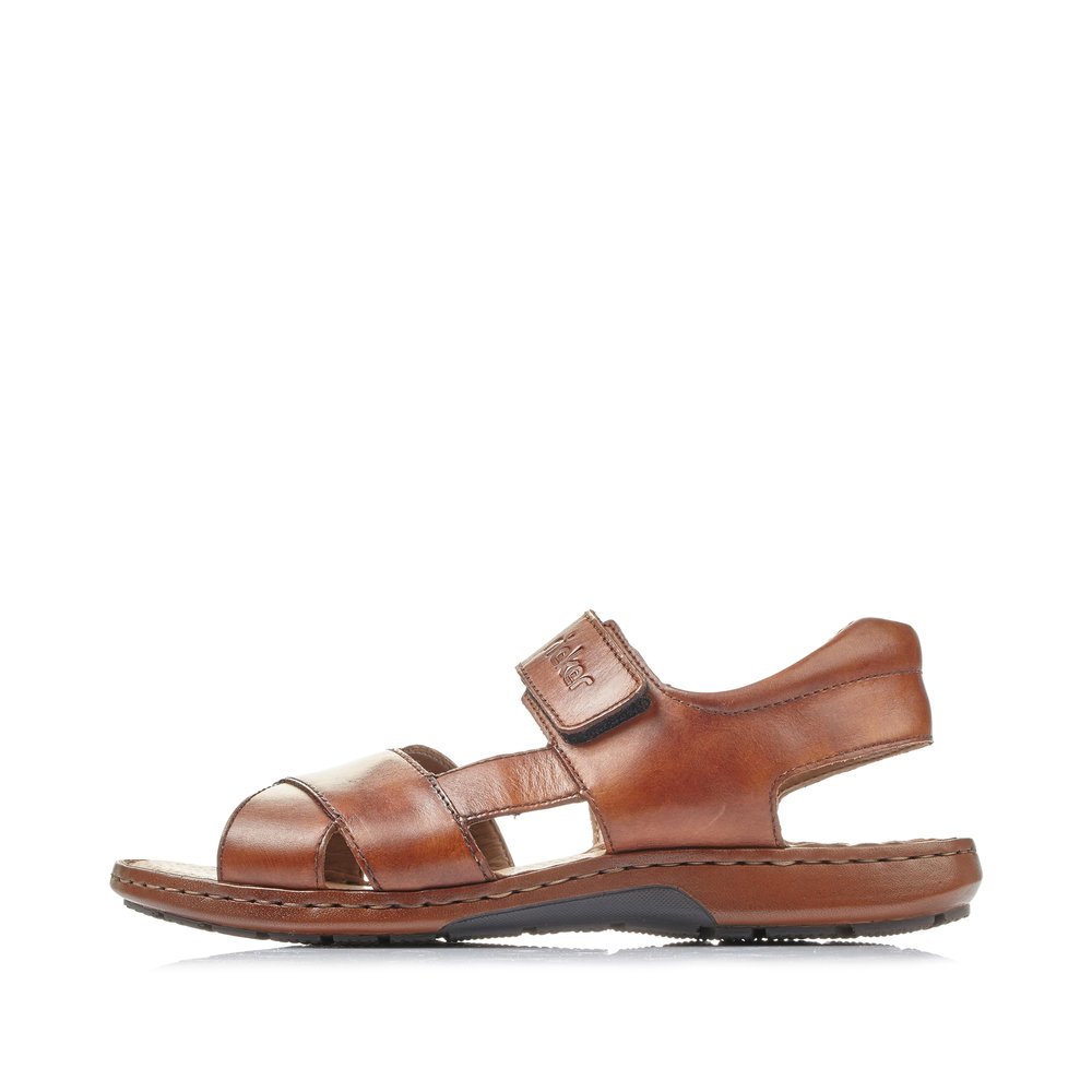 Rieker sandales marron hommes 28963-24 avec une fermeture velcro. Côté extérieur de la chaussure.