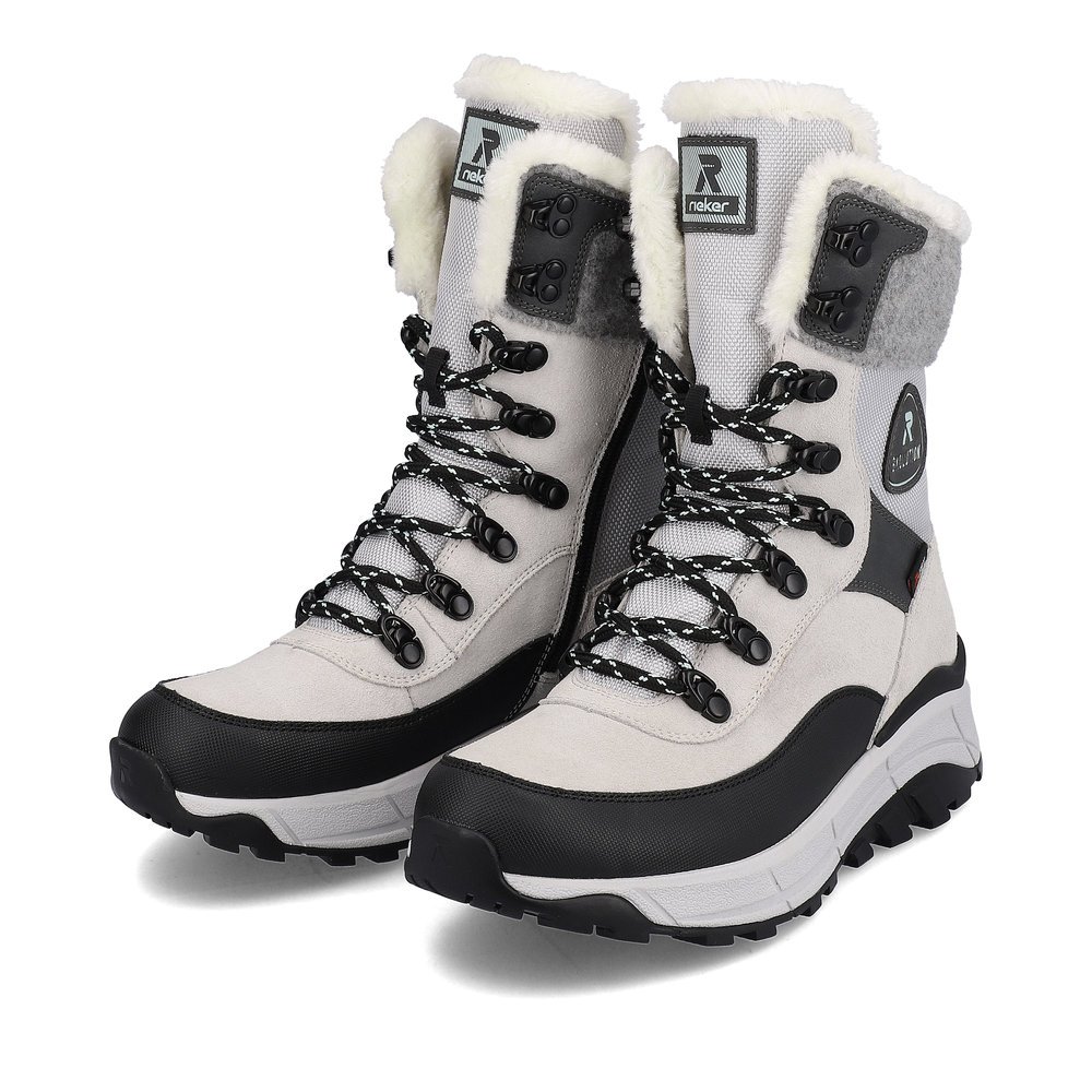 White Rieker EVOLUTION women´s boots W0066-60 with a grippy Fiber-Grip sole. Shoe laterally