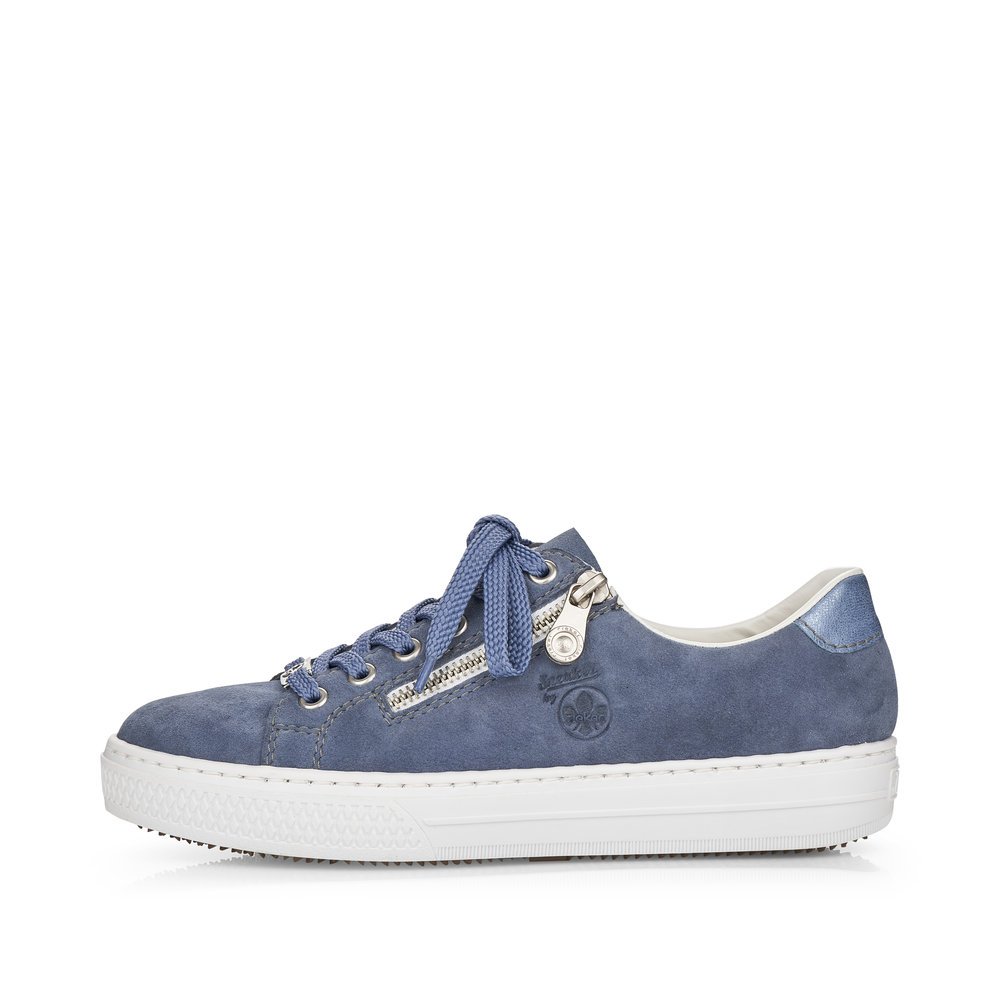 Slate blue Rieker women´s low-top sneakers L59L1-10 with a zipper. Outside of the shoe.