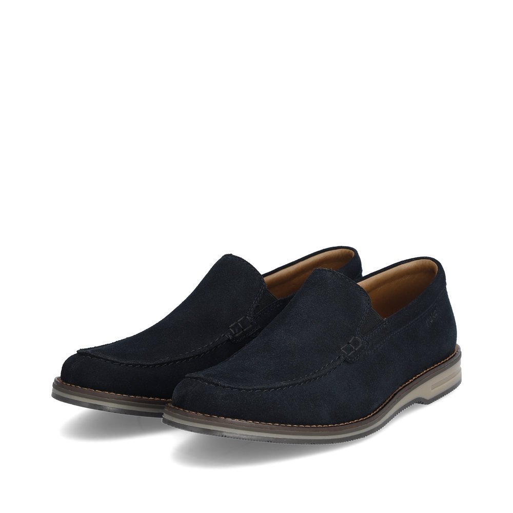 Navy blue Rieker men´s slippers 12551-14 with an elastic insert. Shoes laterally.