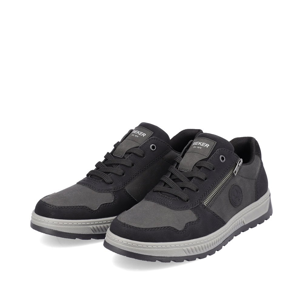 Asphalt black Rieker men´s sneakers 37029-00 with lacing and zipper. Shoe laterally