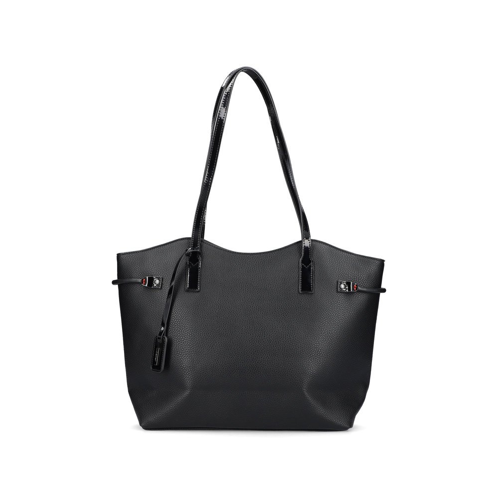 Rieker women´s shopper H1527-00 in black made of imitation leather with zipper from the front.