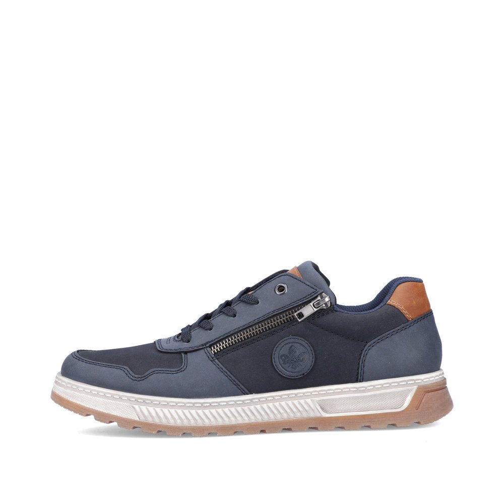 Navy blue Rieker men´s sneakers 37029-14 with robust profile sole. The outside of the shoe