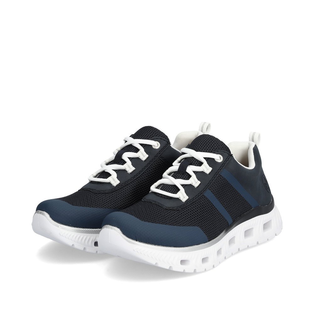 Steel blue Rieker women´s low-top sneakers M6006-14 with an ultra light sole. Shoes laterally.