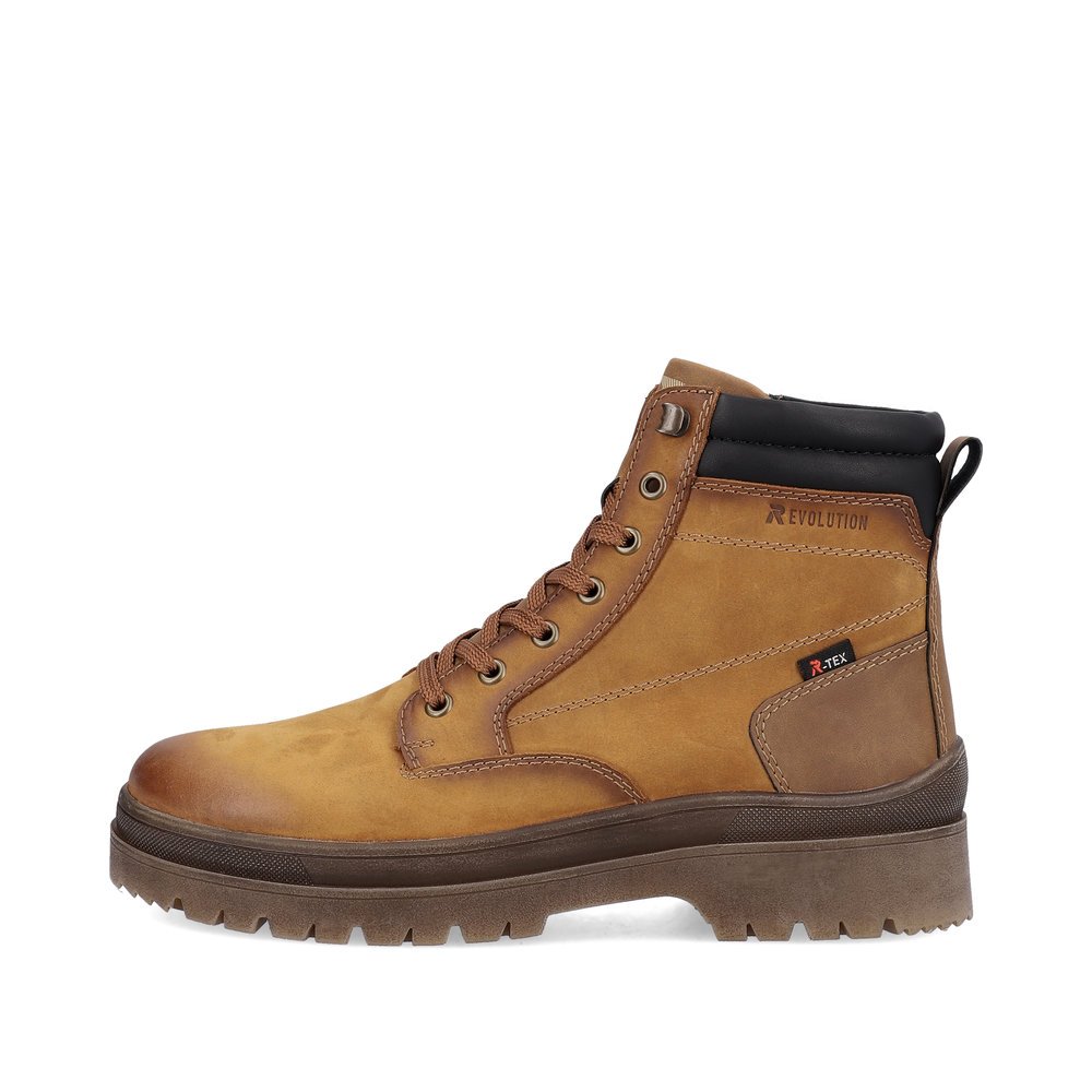 Brown Rieker EVOLUTION men´s boots U0272-68 with lacing and zipper. The outside of the shoe