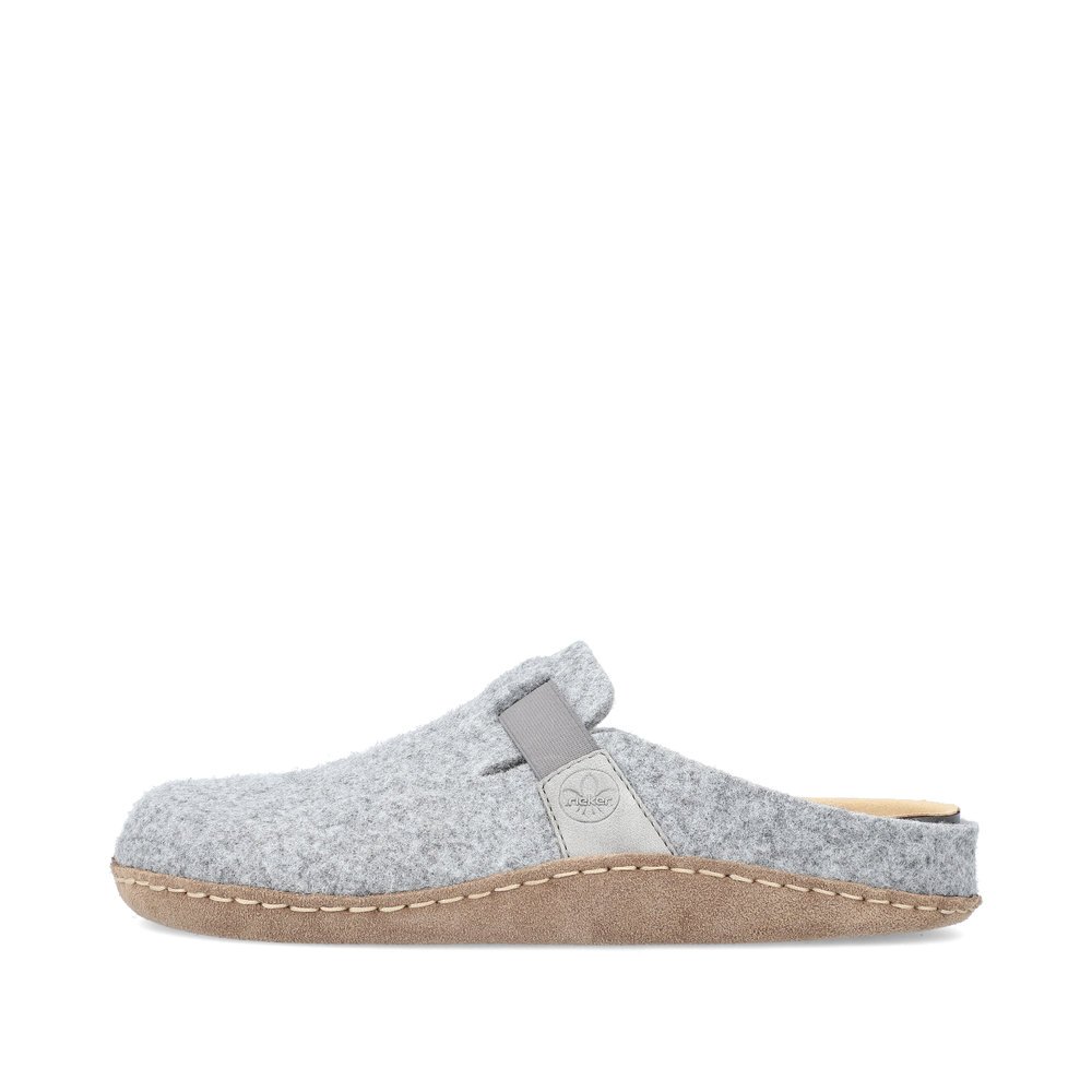 Light grey Rieker women´s clogs 66392-42 with - as well as light and flexible sole. The outside of the shoe