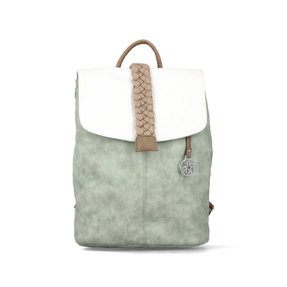 Rieker backpack H1372-52 in green with zipper, secure back pocket and laptop pocket. Front.