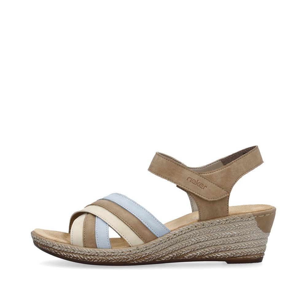 Brown Rieker women´s wedge sandals 62457-90 with a hook and loop fastener. Outside of the shoe.
