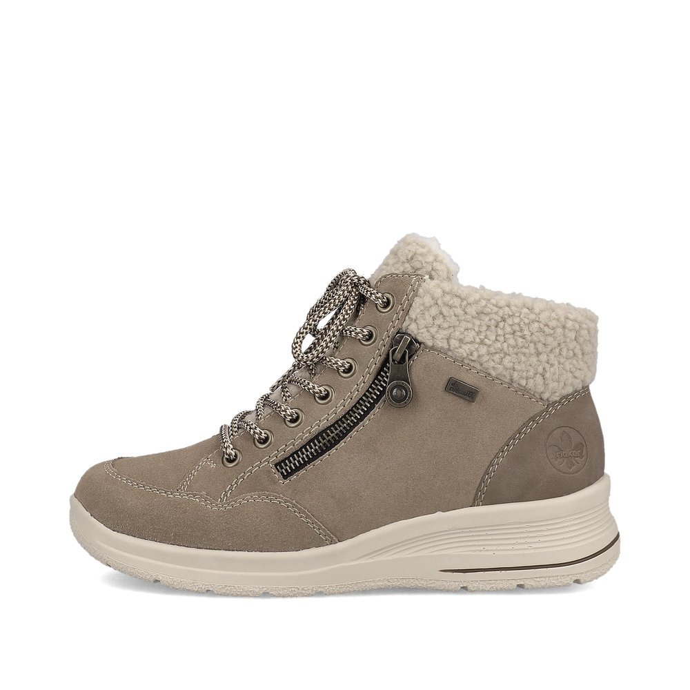 Sand beige Rieker women´s lace-up shoes L7701-24 with shock-absorbing sole. The outside of the shoe