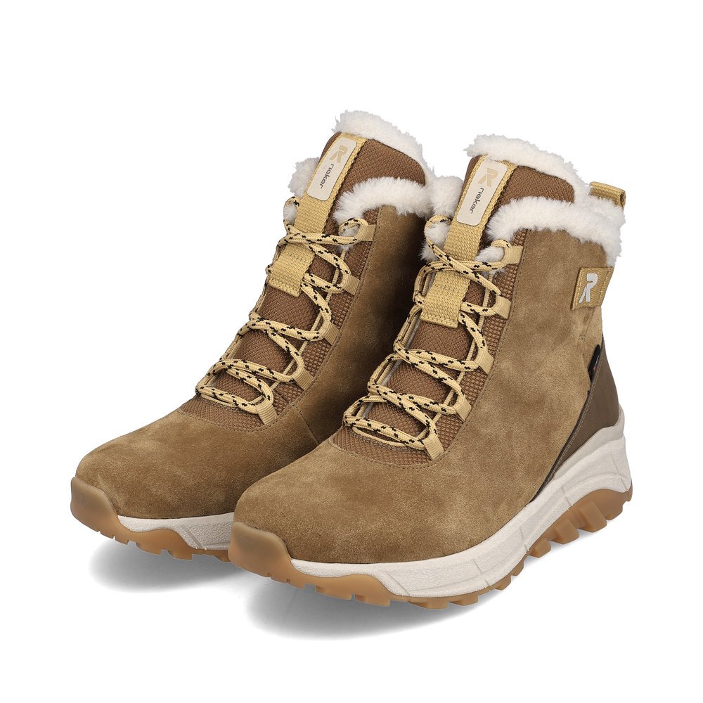 Brown Rieker EVOLUTION women´s boots W0060-22 with a lacing as well as flexible sole. Shoe laterally