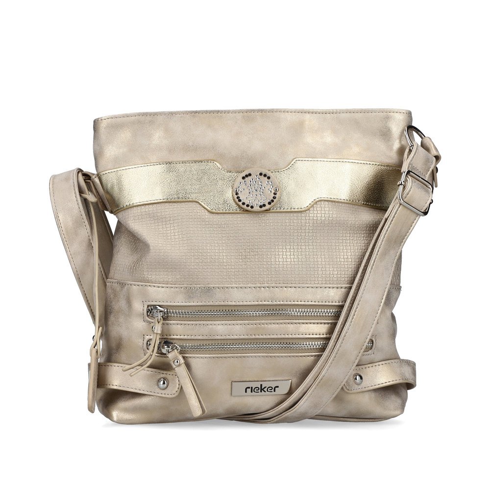 Rieker shoulder bag H1346-90 in metallic with zipper and two separate main pockets. Front.