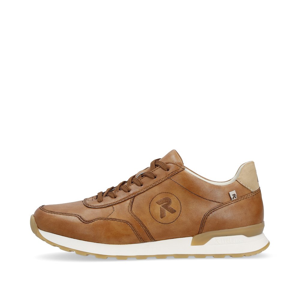Brown Rieker men´s low-top sneakers U0304-25 with a light sole. Outside of the shoe.